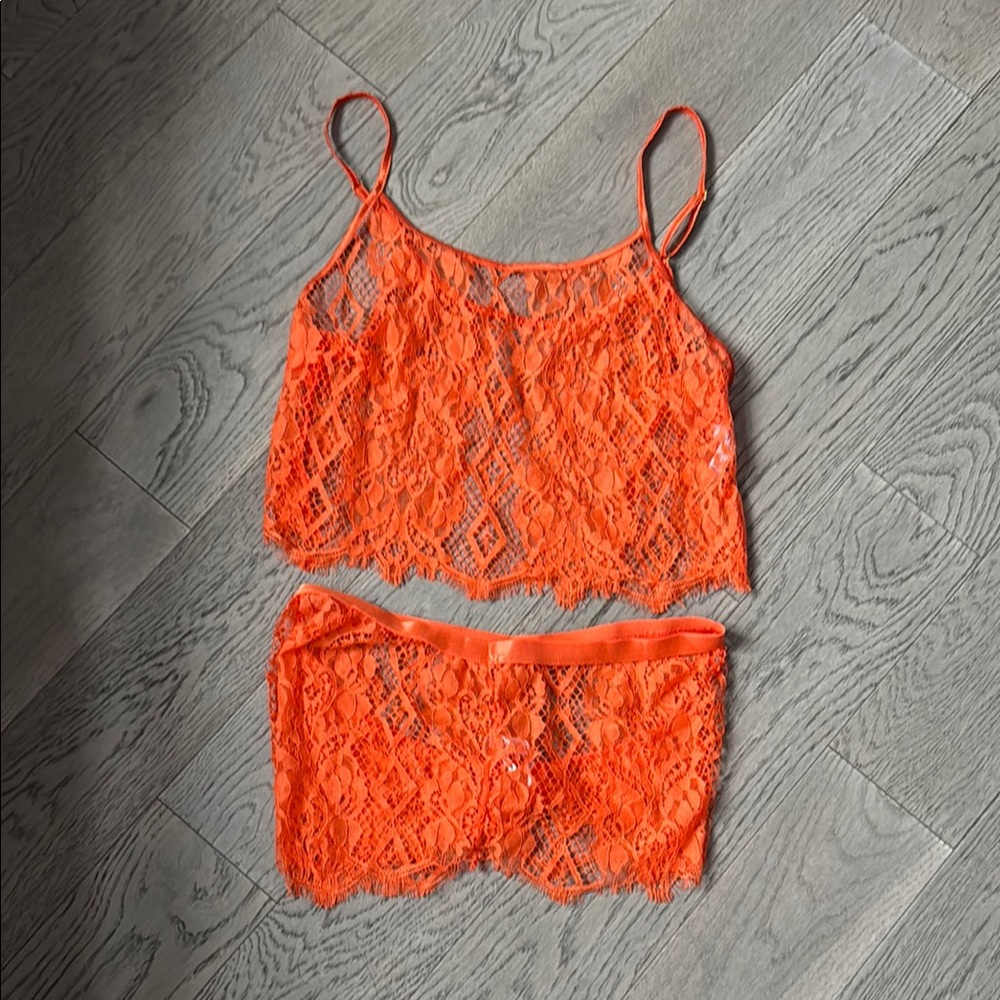 Fashion Nova Orange Lace Bandeau Set